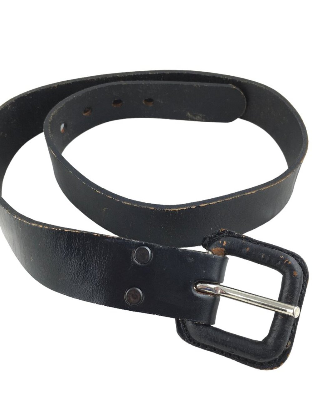 Black leather belt distressed strap square buckle size 34